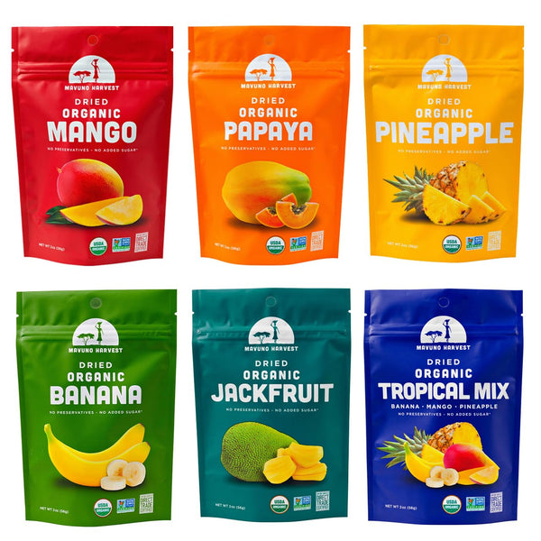 Mavuno Harvest Organic Dried Fruit Variety Pack | Dried Mango, Papaya, Pineapple,