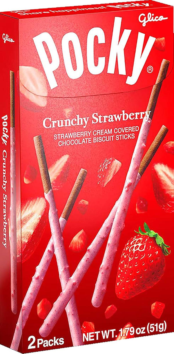 Glico Pocky Crunchy Strawberry Covered Chocolate Biscuit Sticks 1.79 oz