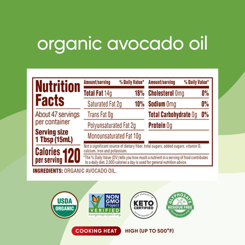24 Oz Nutiva Organic Steam-Refined Avocado Oil - Perfect for Cooking, Frying, Baking, and Dressing - High-Heat Oil