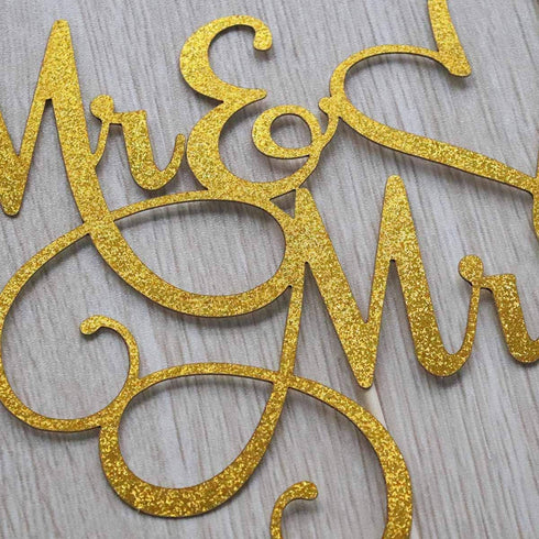 Gold Glitter Mr & Mrs Cake Topper - Wedding, Engagement, Anniversary Cake Decorations