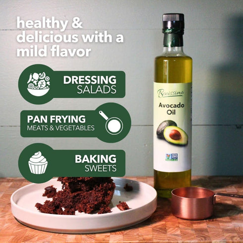 100% 8.45 oz Pure Avocado Oil in Glass Bottle, Allergen-Free and Non-GMO, Premium Cold-Pressed Cooking Oil for Sauting