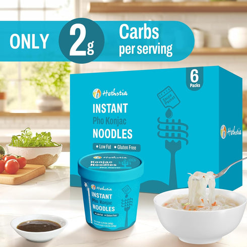 16 Packs Hethstia Konjac Noodle Soup Cups, Instant Shirataki Noodles Rice, Low-Carb, Low-Calorie, Keto & Vegan