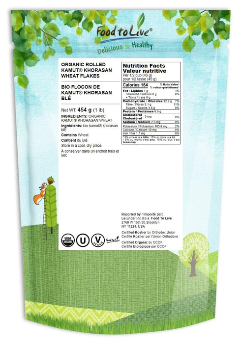 1 Food to Live Organic Rolled KAMUT Khorasan Wheat Flakes, Pound Non-GMO, Made from Whole Wheat Berries, Kosher, Bulk