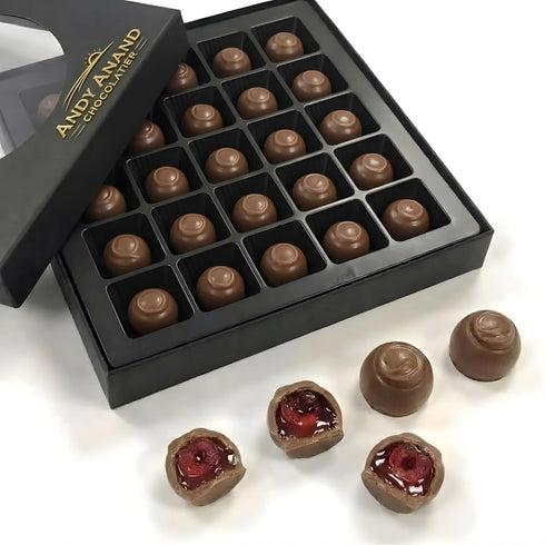 (24 ANDY ANAND CHOCOLATIER Belgian Dark Chocolate Cherry Cordials - Handmade Liquid Center Filled Chocolate Covered