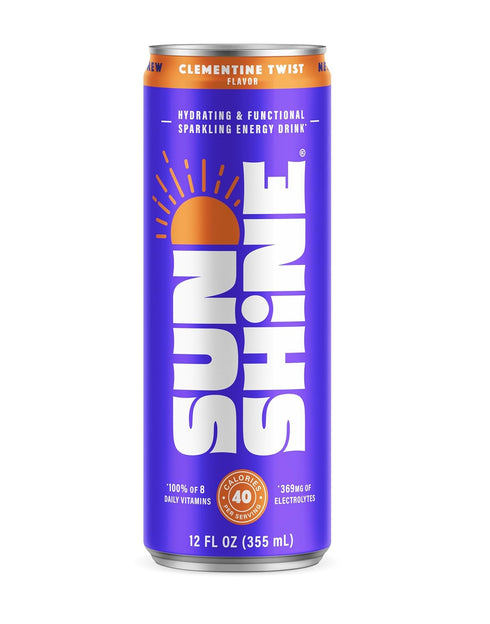 360mg 70mg 12 Oz (Pack 12) Sunshine Sparkling Energy Drink, Clementine Twist with Daily Essential Vitamins