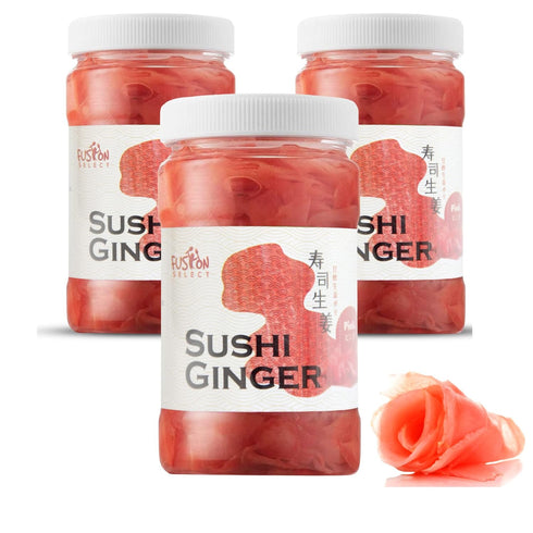Fusion Select 3 Packs Pink Sushi Ginger: Natural Sliced Gari, Pickled Ginger for Sushi - 12oz