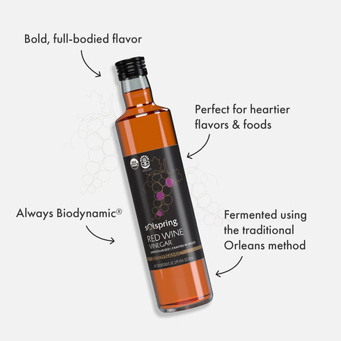 16.9 oz, 33 Dr. Mercola Solspring Red Wine Vinegar - Biodynamic Organic Vinegar, Fermented Using the Traditional