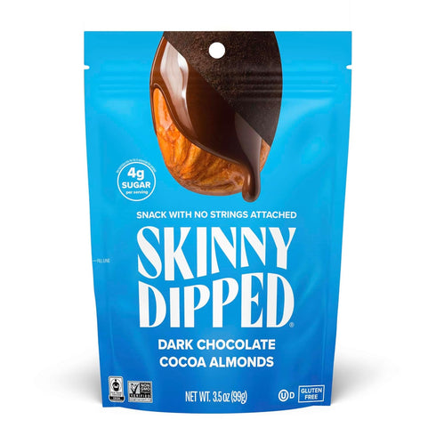 SkinnyDipped Dark Chocolate Cocoa Almonds, Healthy Snack, Plant Protein, Gluten Free, 3.5