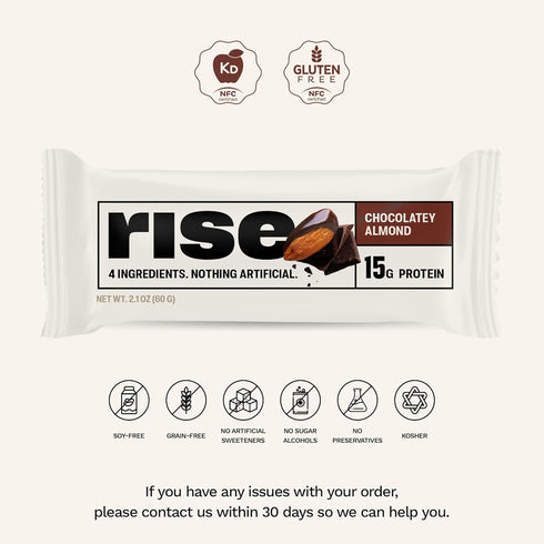 15g 5g 4 Rise Whey Protein Bars - Chocolatey Almond | Breakfast Bar & Protein Snack Protein Fiber Just Whole Food