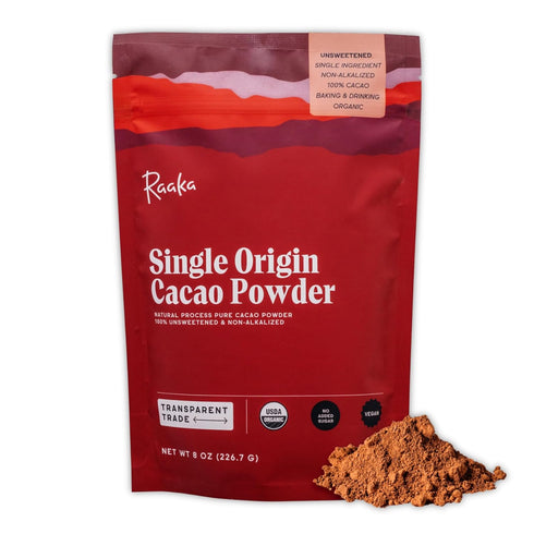 Raaka Chocolate Organic Cacao Powder - Unsweetened, Non-Alkalized, Perfect for Baking, Substitute