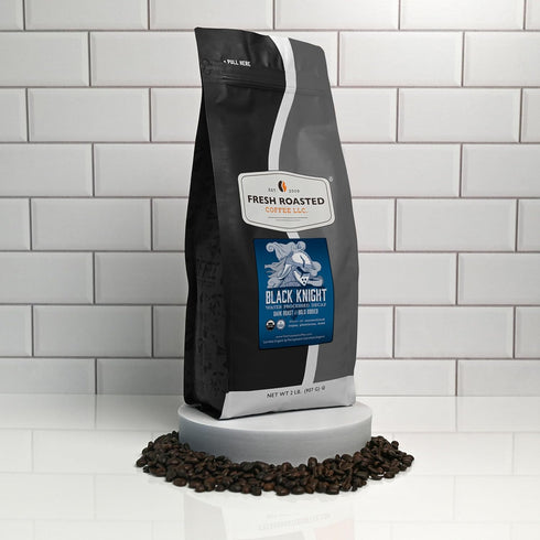 2 lb (32 oz) Fresh Roasted Coffee, Organic Black Knight Water-Processed Decaf | USDA, Kosher | Dark Roast Whole Bean