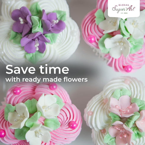 100 Count Global Sugar Art Blossom Sugar Wedding Cake Flowers White with Pearl Stamens, Unwired, by Chef Alan Tetreault
