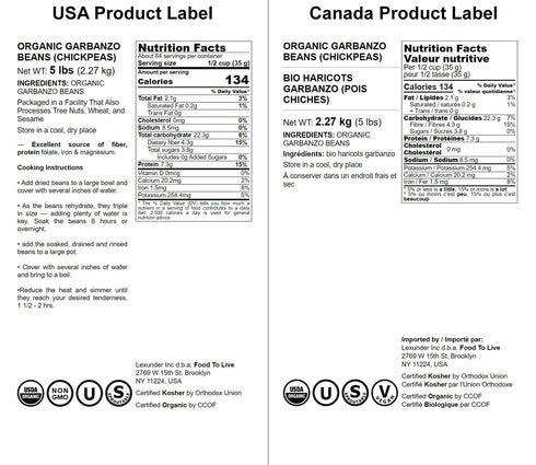 5 Food to Live Organic Garbanzo Beans, Pounds Dried Chickpeas, Non-GMO, Kosher, Raw, Sproutable, Bulk