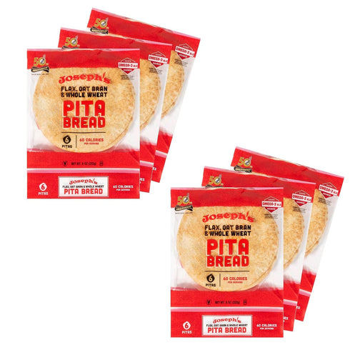 Joseph's Pita Bread Value 6-Pack, Flax Oat Bran and Whole Wheat, 7g