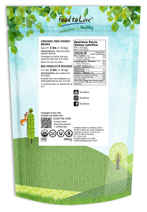 3 Food to Live - Organic Red Kidney Beans, Pounds - Non-GMO, Dry, Raw, Sproutable, Vegan, Kosher, Bulk