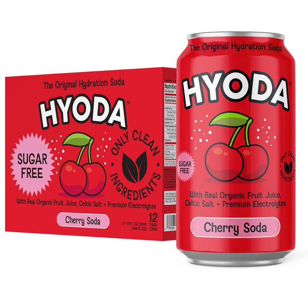 HYODA Cherry Soda, Gluten Free and Vegan Sparkling Electrolyte Drink, Made with