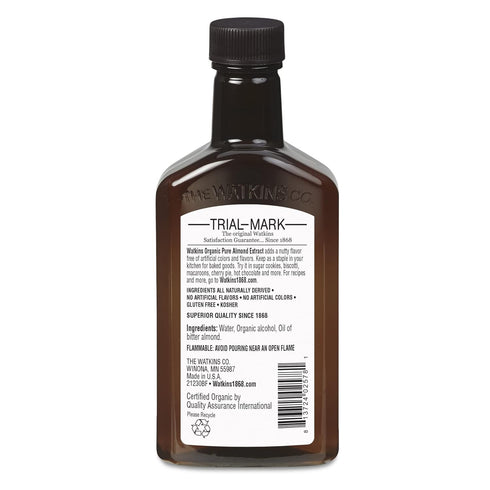 4 oz. 1-Pack Watkins Organic Pure Almond Extract, Non-GMO, Kosher, Bottle