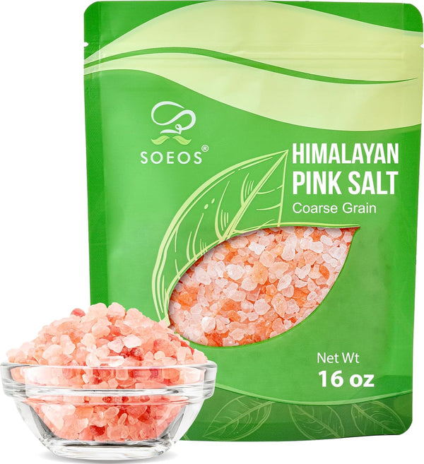 Soeos Coarse Pink Salt, Coarse Grain, 16 oz, Kosher Salt for Grinder