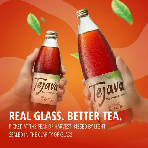 24 Pack, 12oz Tejava Original Unsweetened Black Iced Tea, Glass Bottles, Non-GMO, Kosher, No Sugar or Sweeteners, No