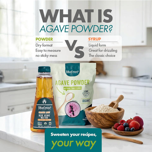 0.77 lb BLUE GREEN ORGANICS Organic Agave Sugar (Powder Form) Low Glycemic Sweetener Alternative Keto, Vegan, Gluten
