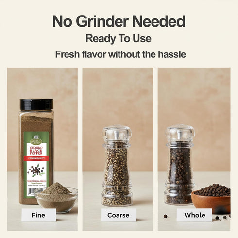 17 oz Good Tierra Black Pepper Ground - Fine Ground Black Pepper Powder, Gluten Free Bulk Spice for Cooking, BBQ
