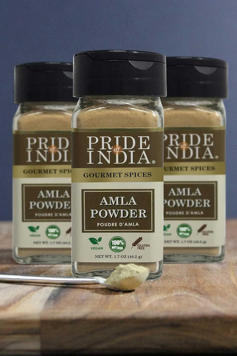 Pride of India Amla Powder - Gourmet Spice - Pure Indian Gooseberry Ground - Antioxidant Rich - 1.7 oz. Dual Sifter