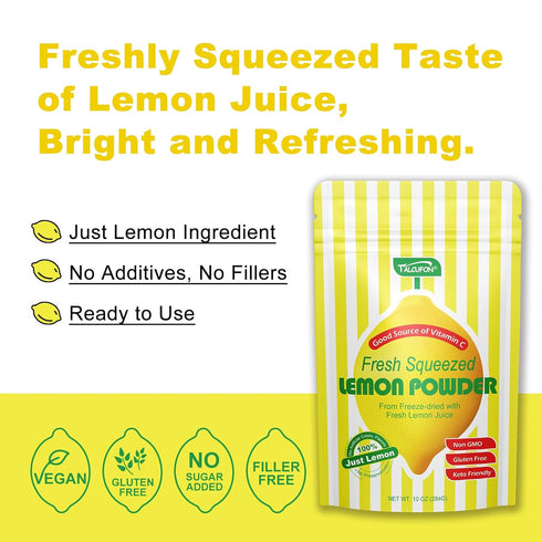 Talcufon 10 Oz, 284G Freshly Squeezed Lemon Powder Just Cold Pressed, Freeze Dried Lemon Juice Powder No Added Sugar