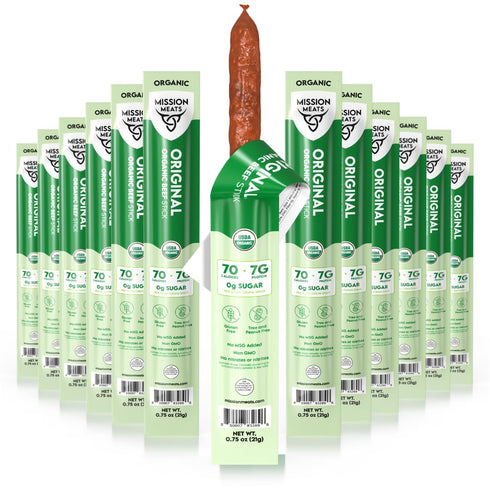 (12 Count) (12 Count) Mission Meats Grass Fed Beef Sticks, Jalapeno and Certified Organic Beef Sticks, Original Bundle