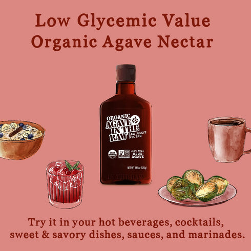 Organic Agave Nectar Sweetener: Blue Agave Syrup, Vegan, Gluten-Free, Low Carb Sugar Substitute for Baking