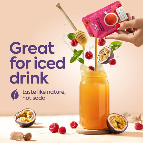 10 Count Frubemix Raspberry & Passion Fruit Honey Sweetened, Pure-Based Drink Mix | Soda Alternative Hot, Iced