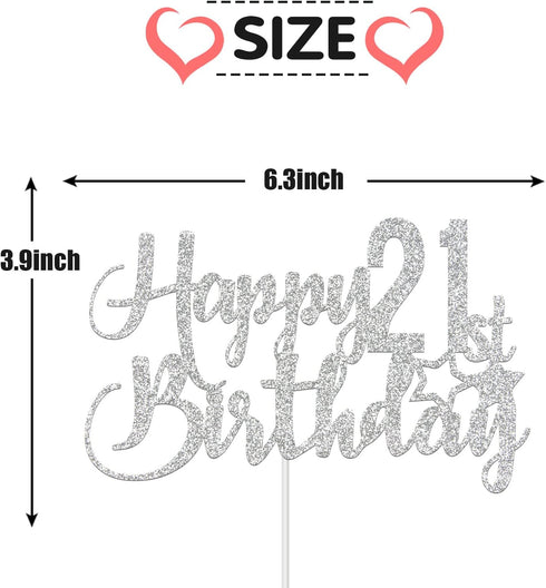 Silver Glitter 21st Birthday Cake Topper, 21st Party Decoration