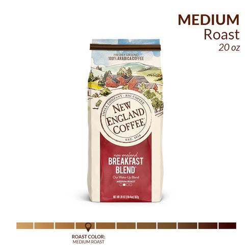 20oz (Pack 4) New England Coffee Breakfast Blend Medium Roast Ground Coffee, Bag