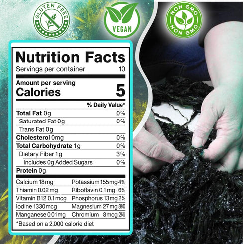 Ocean's Balance Organic Whole Leaf Kombu, Maine Coast Vegetables for Keto, Paleo, Vegetarian & Vegan Diets, Gluten Free