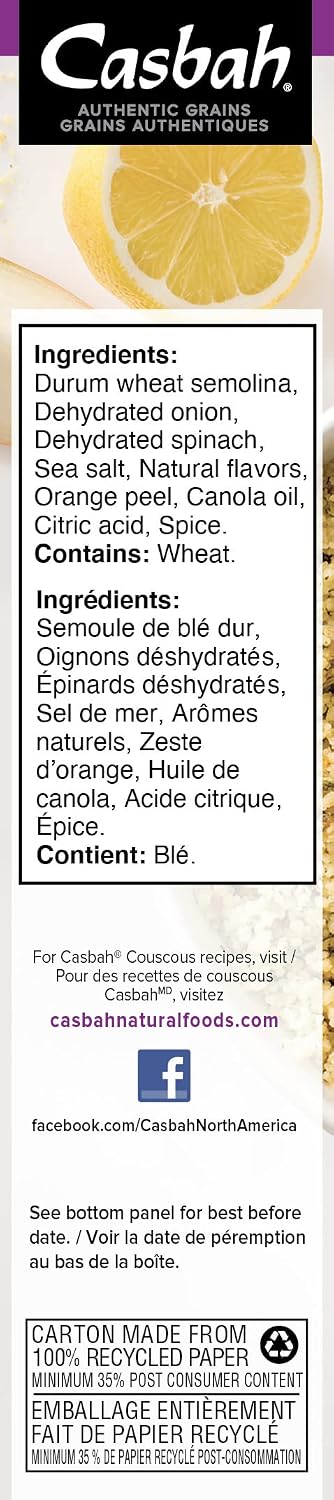 7 oz. (Pack 6), Casbah Couscous, Lemon Spinach Flavor, of Perfect to Make Easy and Flavorful Side Dishes, Vegan