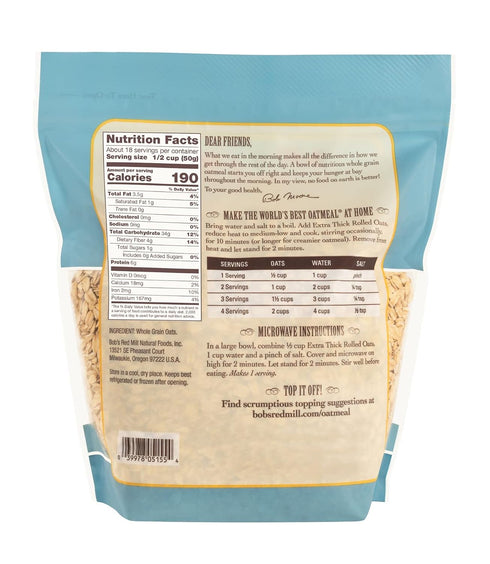 32oz (Pack 1) Bob's Red Mill Extra Thick Rolled Oats, of - Non GMO, Whole Grain, Vegan, Kosher