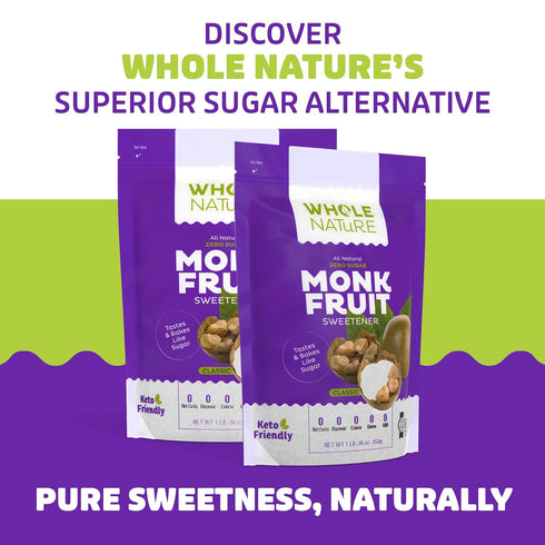 1lb 1:1 16 oz Whole Nature Monk Fruit Sweetener Baking Sugar Substitute Made in the USA Granulated Blend