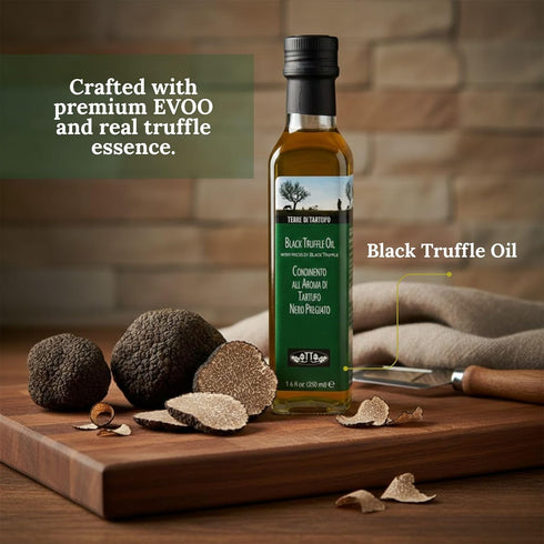 8.4 oz (250ml) Terre di Tartufo Black Truffle Olive Oil fl Italian Extra Virgin Olive Oil Flavored & Infused with Real