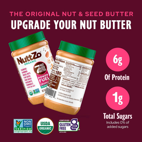 7 1g 6g 26 oz NuttZo Organic Power Fuel Nuts and Seeds Butter, Crunchy, Paleo and Keto Friendly, Peanut and Gluten
