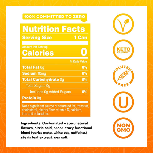 120mg Pack 12, 12oz Yerba Energy Beverage, Mango Passion Fruit, Caffeine. No Sugar/Calories/Carbs, Energized by Yerba