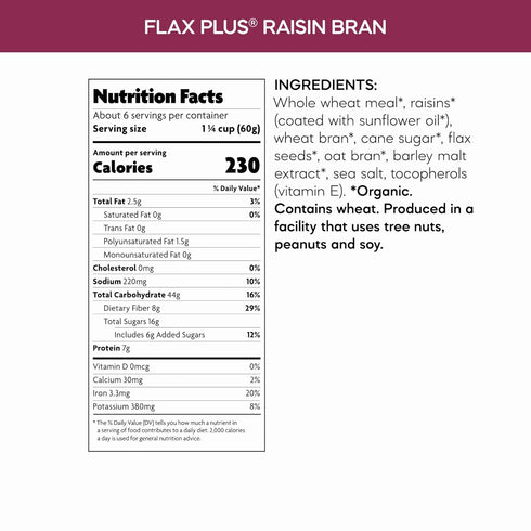 14 oz (Pack 1), Nature's Path Organic Flax Plus Raisin Bran Cereal, of Non-GMO