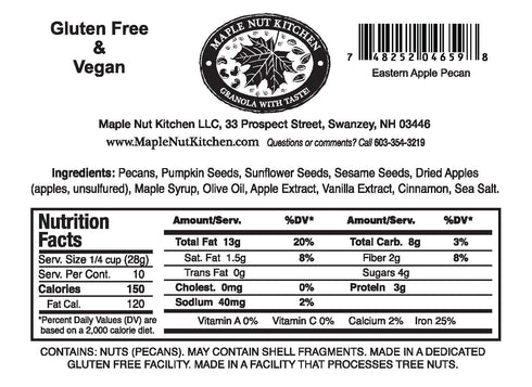 3 Pack Maple Nut Kitchen Eastern Apple Pecan Paleo Granola Grain Free, Vegan, Gluten Free, No Sugar Added, Low Carb