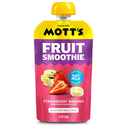 4.2 oz 24 Count (6 Packs 4), Motts Fruit Smoothies Strawberry Banana, Clear Pouches, of Non-dairy, Made With Oatmilk