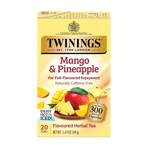 Twinings Mango & Pineapple Herbal Tea Individually Wrapped Bags, 20 Count (Pack