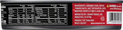 7.5-Ounce (Pack 12) Crown Prince Sardines in Tomato Sauce, Cans