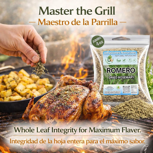 4 oz (113g) Romero Dried Rosemary Leaves Premium Whole Herbs for Cooking & Tea All-Natural, Non-GMO, Gluten-Free Hoja