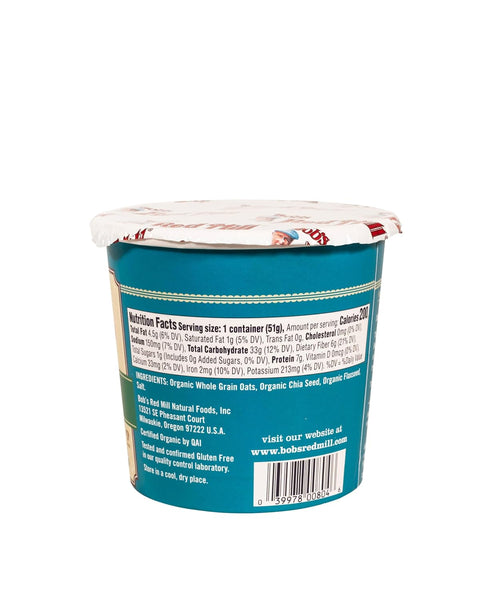 Bob's Red Mill Organic Gluten Free Oatmeal Cup, Classic with Flax/Chia, 1.8 Ounce (Pack of 1), Non-GMO, Whole Grain,