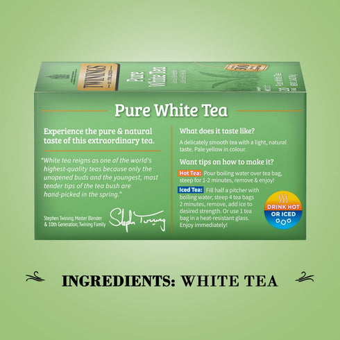 20 Count (Pack 2) Twinings Pure White Tea Bags - Delicate Caffeinated Tea Made from Fresh White Tea Leaves, Perfect
