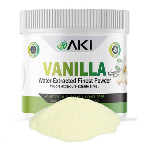 Aki Fine Vanilla Powder Extract from Beans (5.29oz/150g), Water Extracted Powder for Baking, Cooking, Smoothies,