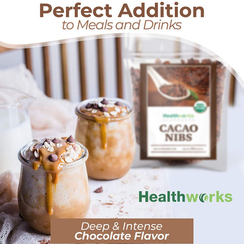16 Oz 1 Lb Healthworks Superfoods Cacao Nibs Organic - / - Criollo Bean - Raw Unsweetened Chocolate Substitute