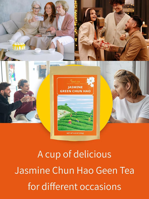 8.8 TeeLux Jasmine Green Tea Loose Leaf, Natural Premium Jasmine Chun Hao with Pleasant Aroma, Hot & Iced Tea, Ounce